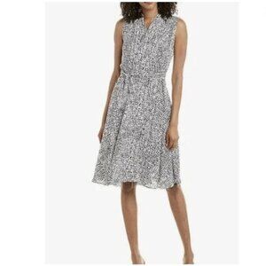 Nanette Lapore Black & White Animal Print Sleeveless‎ Dress w/Tie Waist Size 8